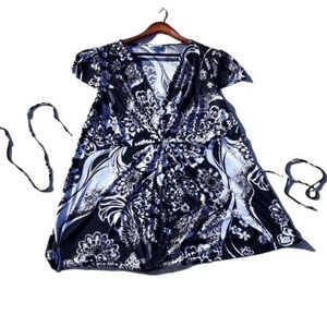 Liz Lange Maternity Dress Tie Ruffle V-neck Short Sleeve Floral Black Sz XXL